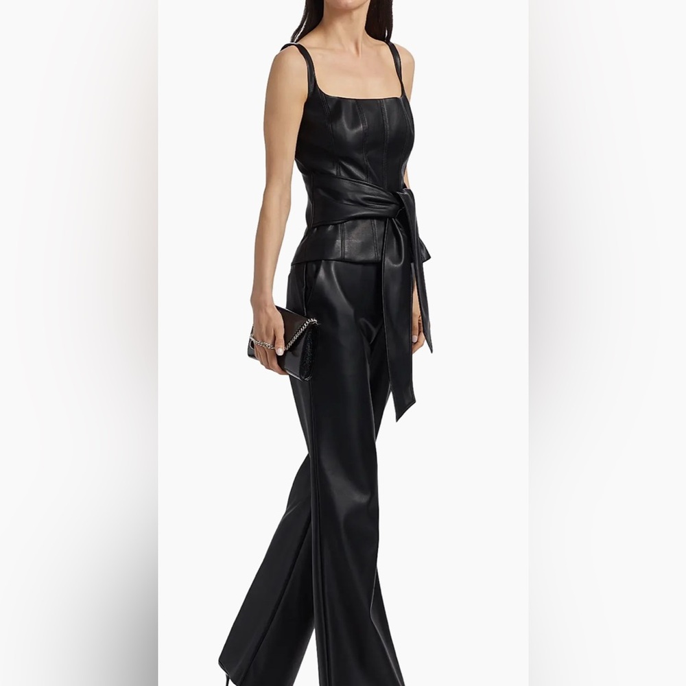Toccin  Linda Tie-Front Corset Tank in Blaxk Faux Leather
